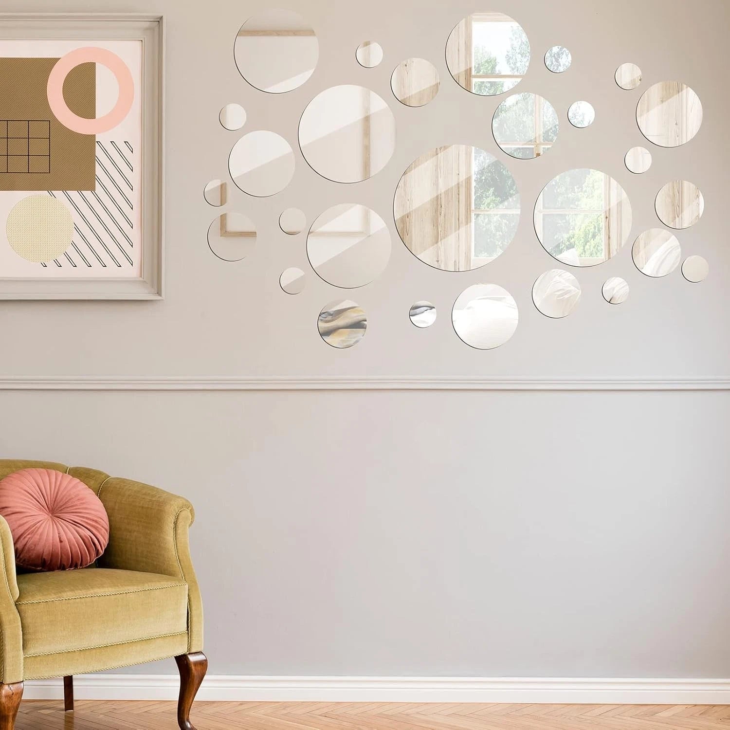 Real Glass Round Mirror Tiles Frameless Round Wall Mirrors Glass Mirror Tiles 07FC0E-D4 - KOEEK