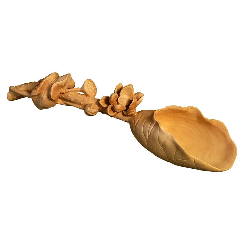 Elegant Lotus Leaf Tea Spoon - Solid Wood Carving Handicraft Tea Shovel 07FC0E-D4 - KOEEK
