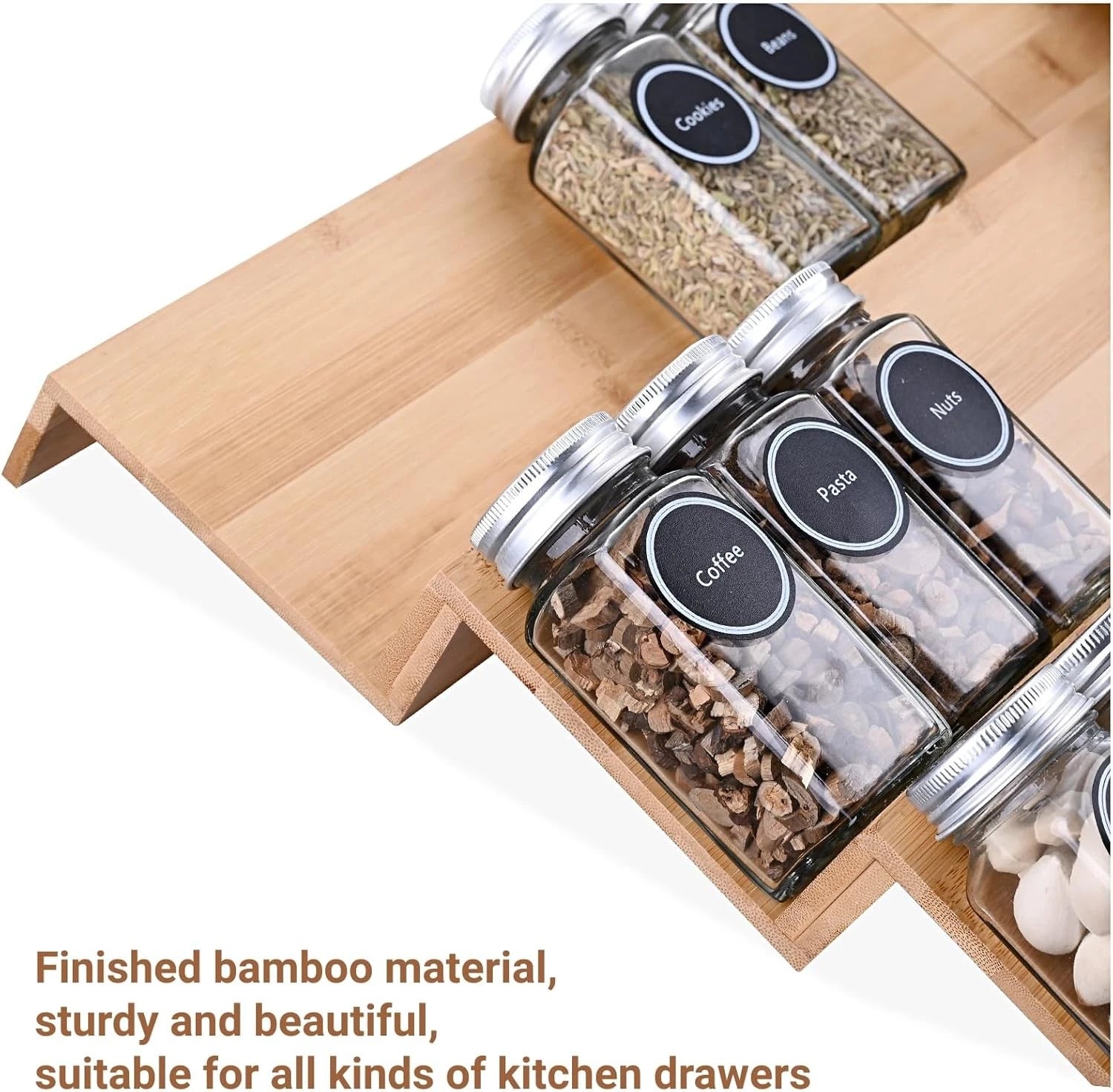Bamboo Spice Rack Tray - Spice Drawer Organizer for Kitchen Cabinets Storage 07FC0E-D4 - KOEEK