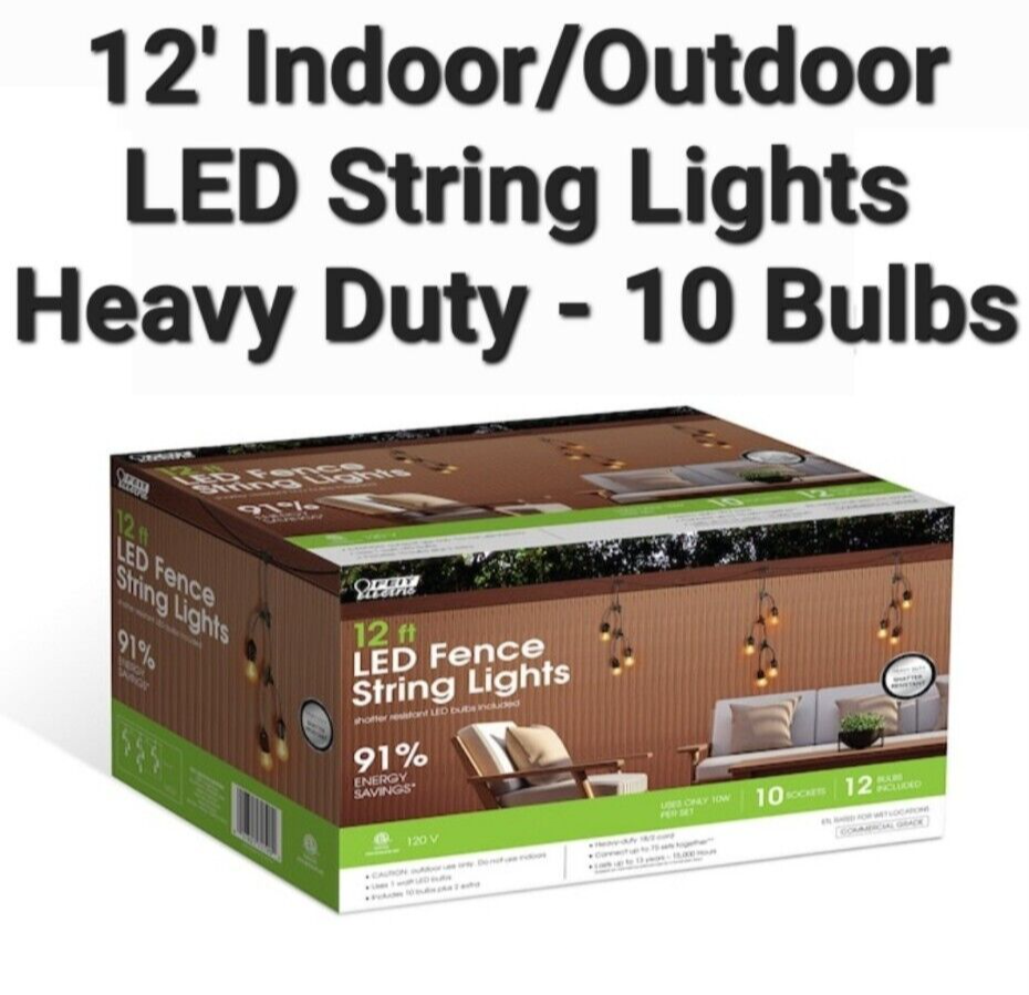 (2 Sets) 12ft LED FENCE STRING LIGHTS -Linkable-Outdoor- Heavy Duty -All Weather 07FC0E-D4 - KOEEK