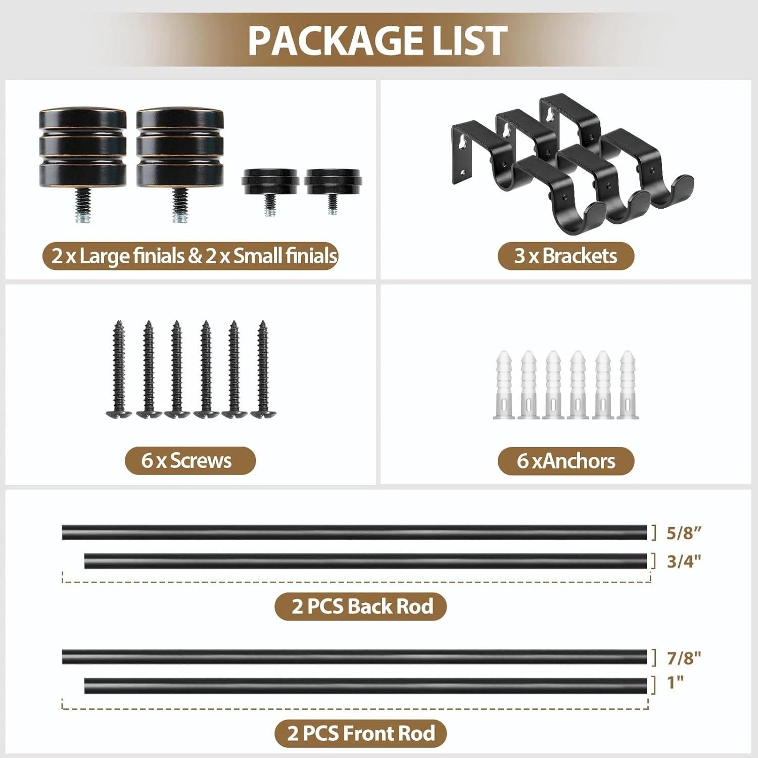 1-inch double curtain rod, length range 36 to 72 inches (3 to 6 feet) 07FC0E-D4 - KOEEK