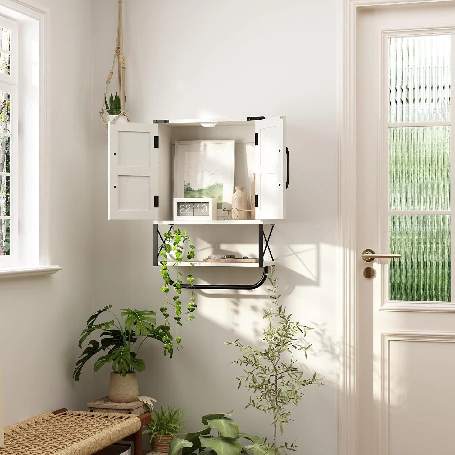 Rustic medicine cabinet with two barn doors, wooden wall-mounted 07FC0E-D4 - KOEEK