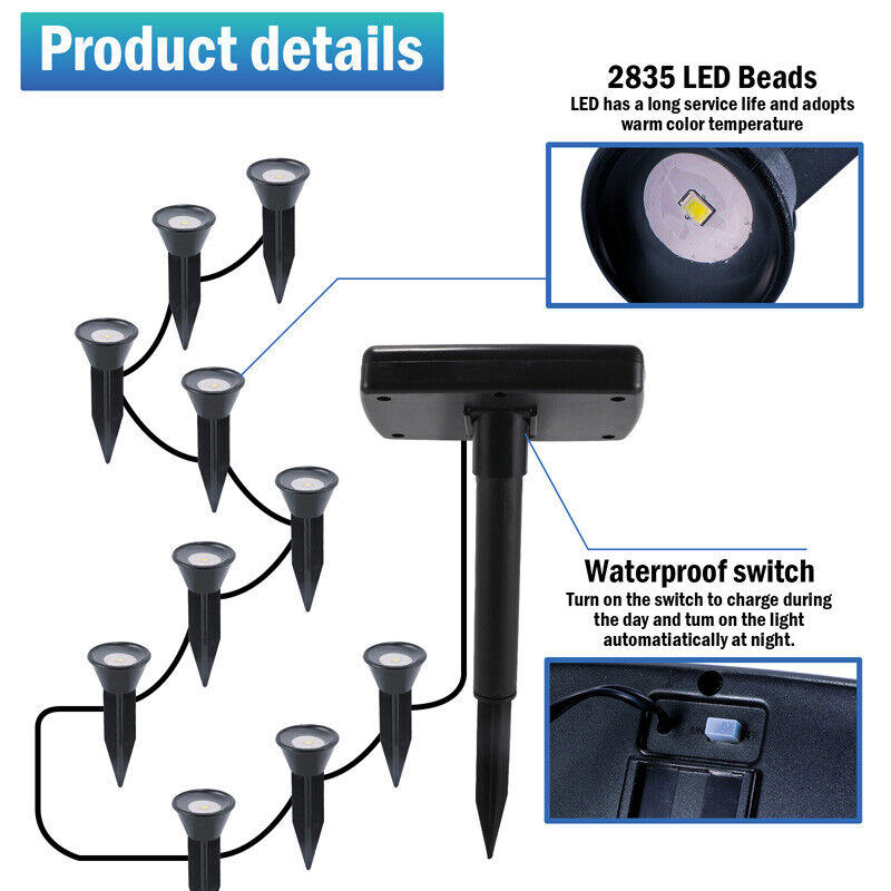 nye US 10 I 1 10-LED Solar Spotlights Landskapslys Utendørs hagebanelamper