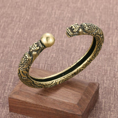 Chinese Trend Zodiac Dragon Cuff Bracelet Vintage Brass Open Jewelry Gift 07FC0E-D4 - KOEEK
