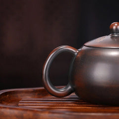 Pottery Tea Pot With Ball Shaped Infuser Holes Dragon Carved Xishi Pot Handmade 07FC0E-D4 - KOEEK