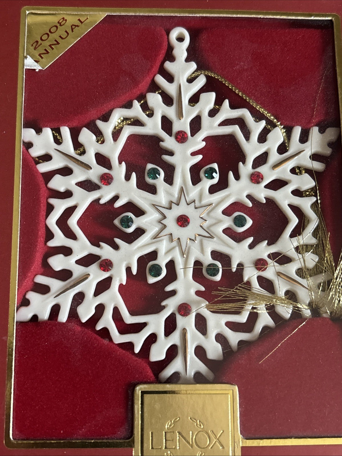 Lenox 2008 Annual Snowflake Ornament with Crystal Gems- Red•Green•White•Gold LENOX - KOEEK