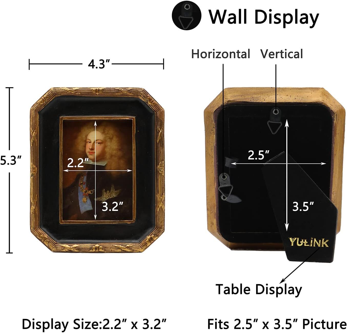 new 2.5x3.5 Small Vintage Picture Frame, Mini Antique 2.5x3.5, Black and Gold 07FC0E-D4 - KOEEK