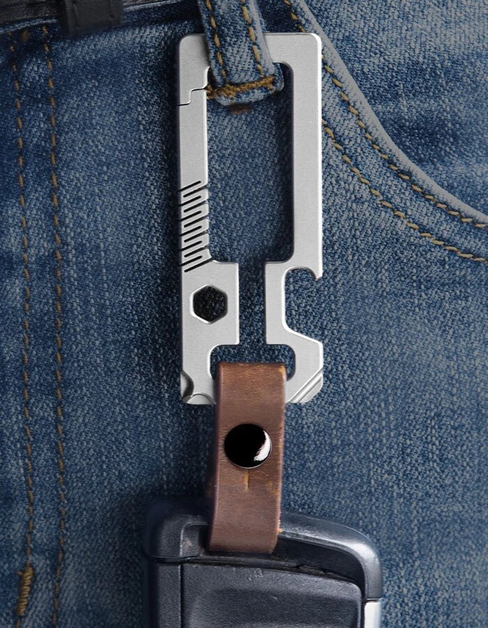 TC4 EDC Titanium Alloy + Leather Multi Tools Keychain Carabiner Car Key Pendant 07FC0E-D4 - KOEEK