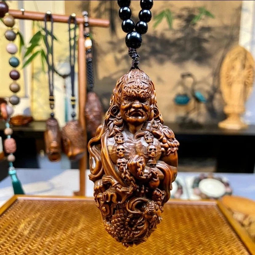 8cm Buxus Wood Carved Acala Buddha Statue Handheld Ornament Car Hanging Decor 07FC0E-D4 - KOEEK