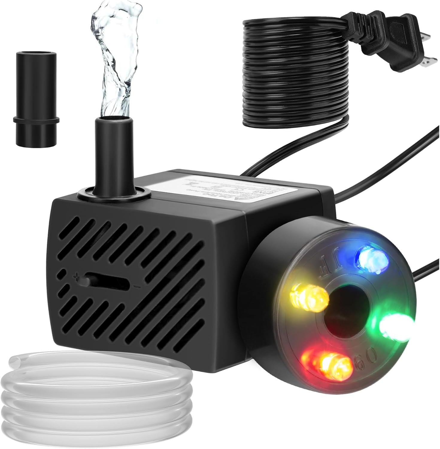 new Mini Submersible Fountain Water Pump With LED Light 95GPH 5W(4 LED), Black