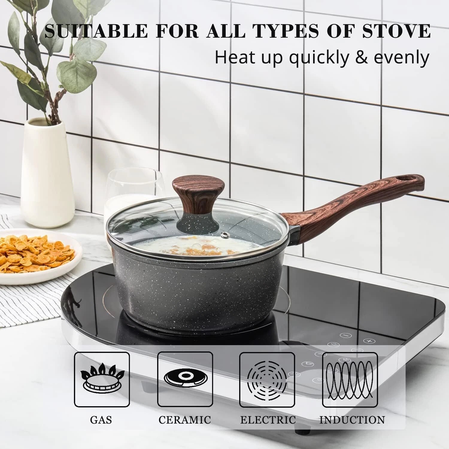 Non-Stick Cookware Set with Lid, Kitchen Cookware for Induction Cooktop 07FC0E-D4 - KOEEK