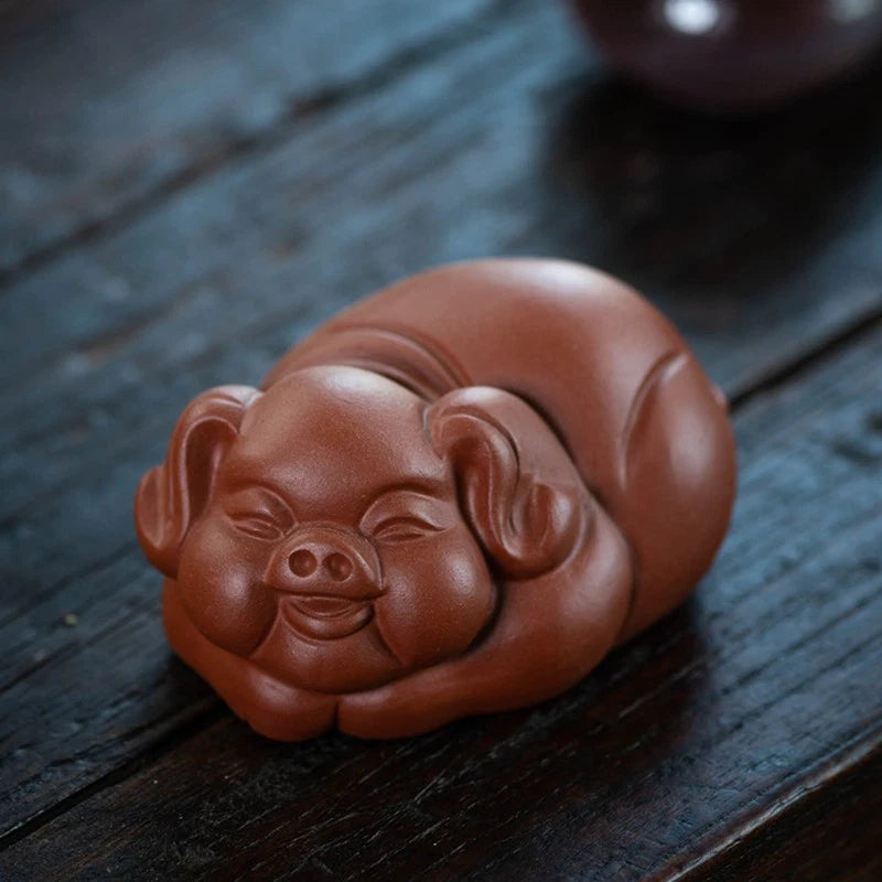 8.9cm Yixing Purple Clay Handcarved Wealth Pig Tea Pet Auspicious Ornament 07FC0E-D4 - KOEEK
