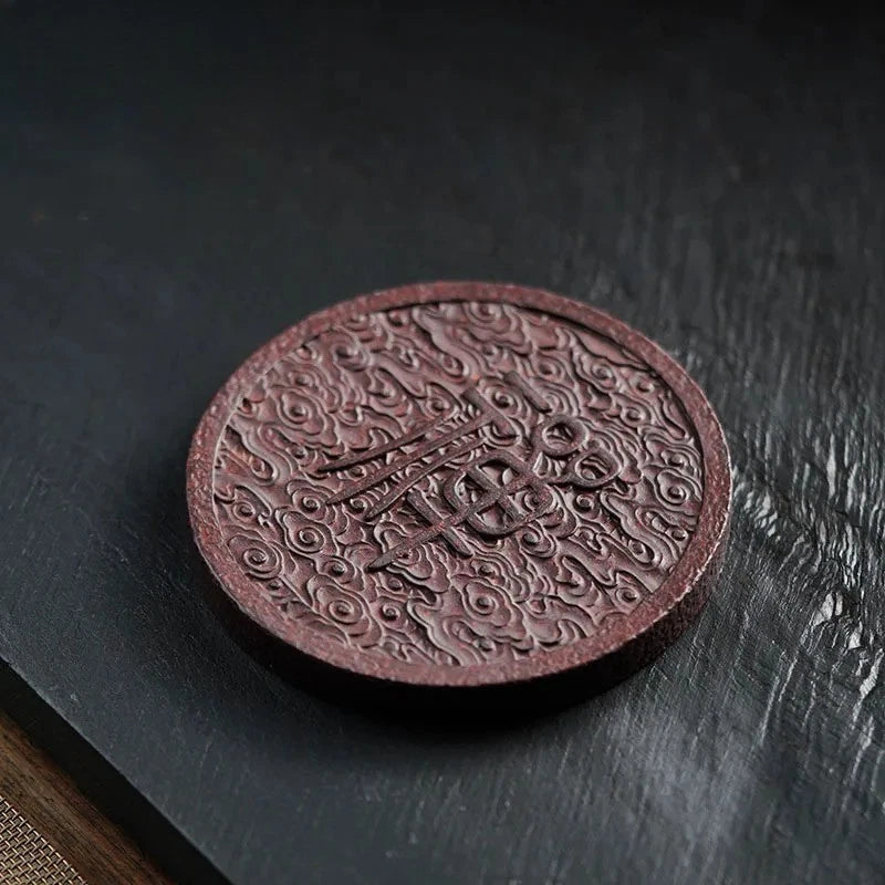 11.5cm Chinese Purple Clay Handcarved Qilin Zen Tea Tray Teaware Base Coaster 07FC0E-D4 - KOEEK