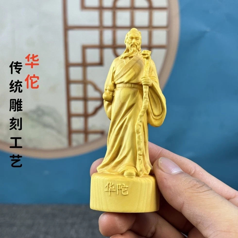 10cm Boxwood Carved Hua Tuo Figurine Home Décor Chinese Style Craft Handicraft 07FC0E-D4 - KOEEK
