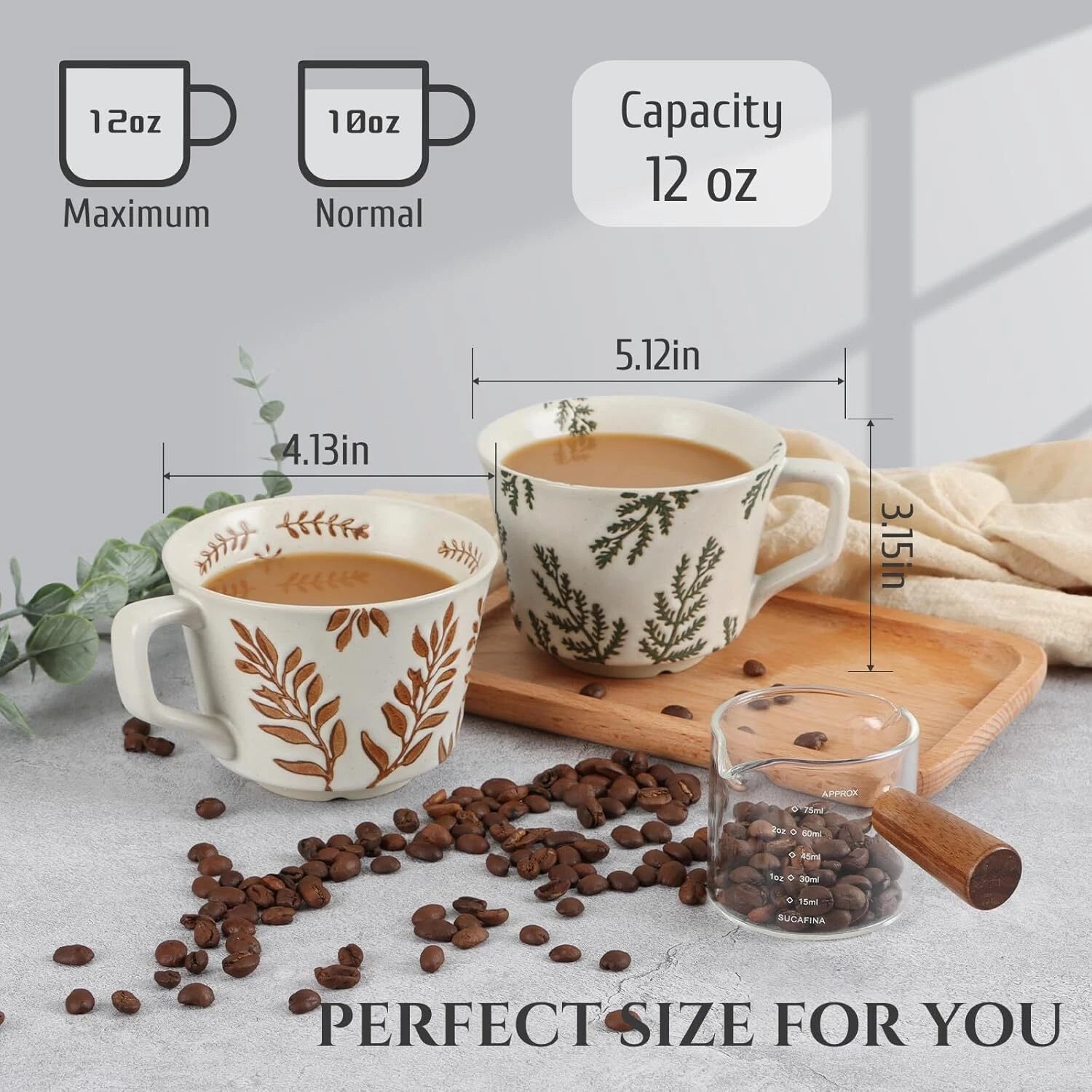 Ceramic Coffee Mugs, 12 oz Novelty Unique Tea Mugs with Large Handles, Set of 4 07FC0E-D4 - KOEEK