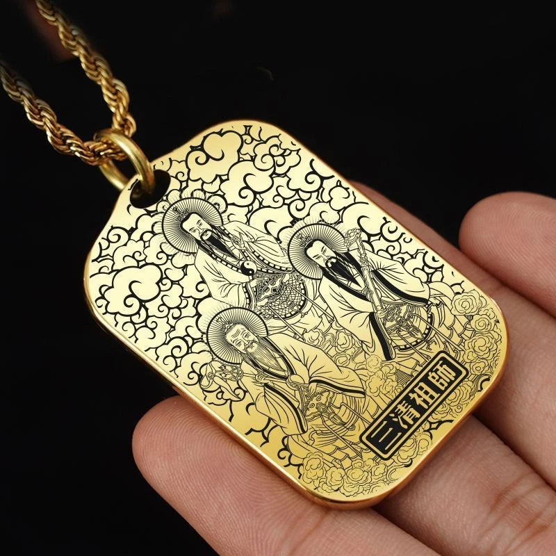 33mm*50mm Taoist Three Pure Ones Pendant Necklace Tag Car Hanging Amulet Unisex 07FC0E-D4 - KOEEK