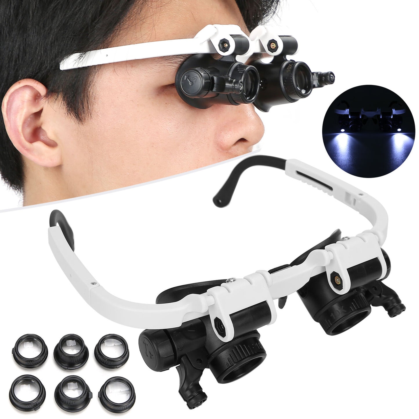 new Headband Magnifier Glasses Hands LED Light Head Loupe For Jeweler Repai koeek - KOEEK