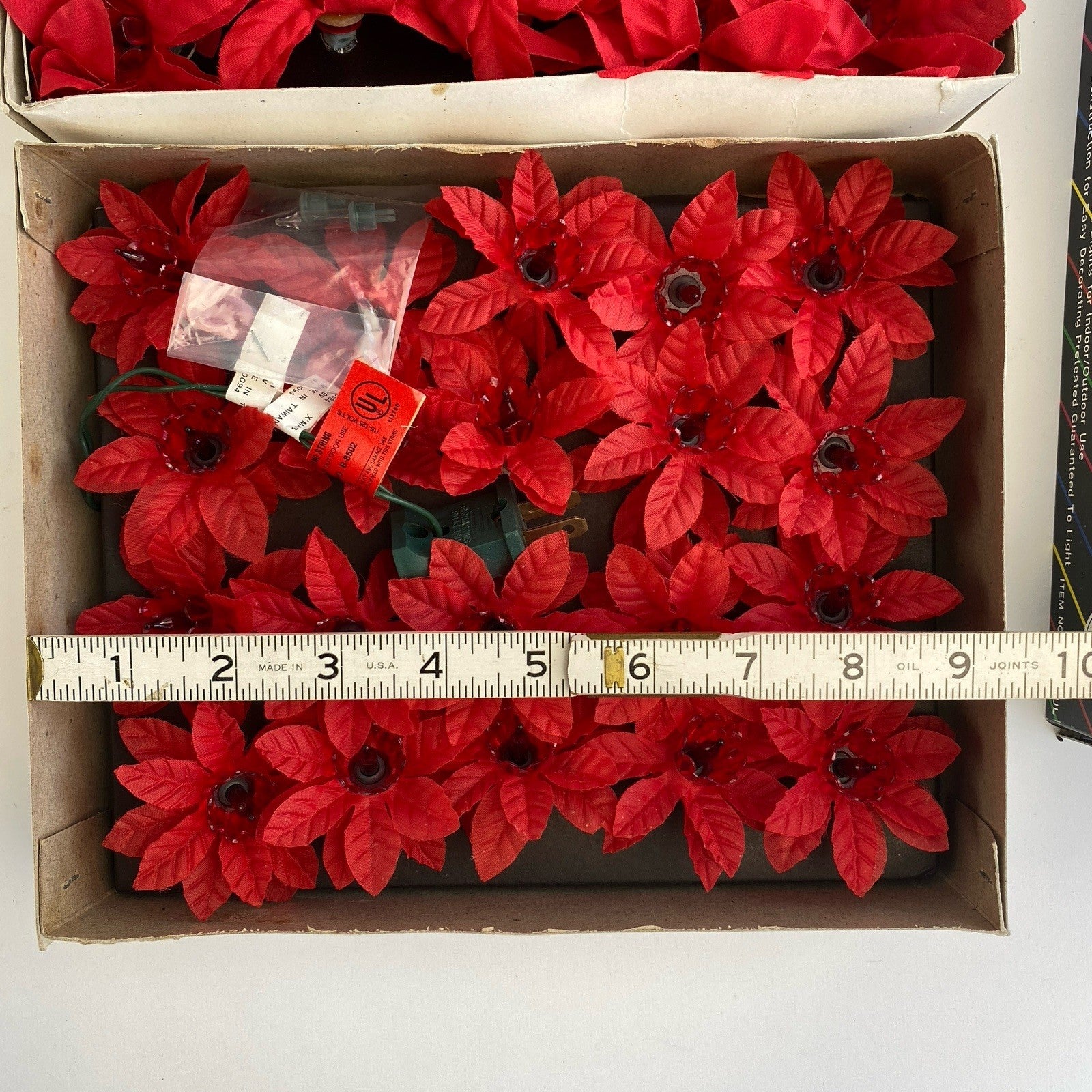 Vintage Red Silk Poinsettia Holiday Christmas String Lights Lot Of 40 07FC0E-D4 - KOEEK