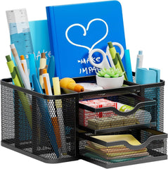 Mesh Desk Organizer, Pen Organizer with 2 Drawer, Multi-Functional Pencil Holder 07FC0E-D4 - KOEEK