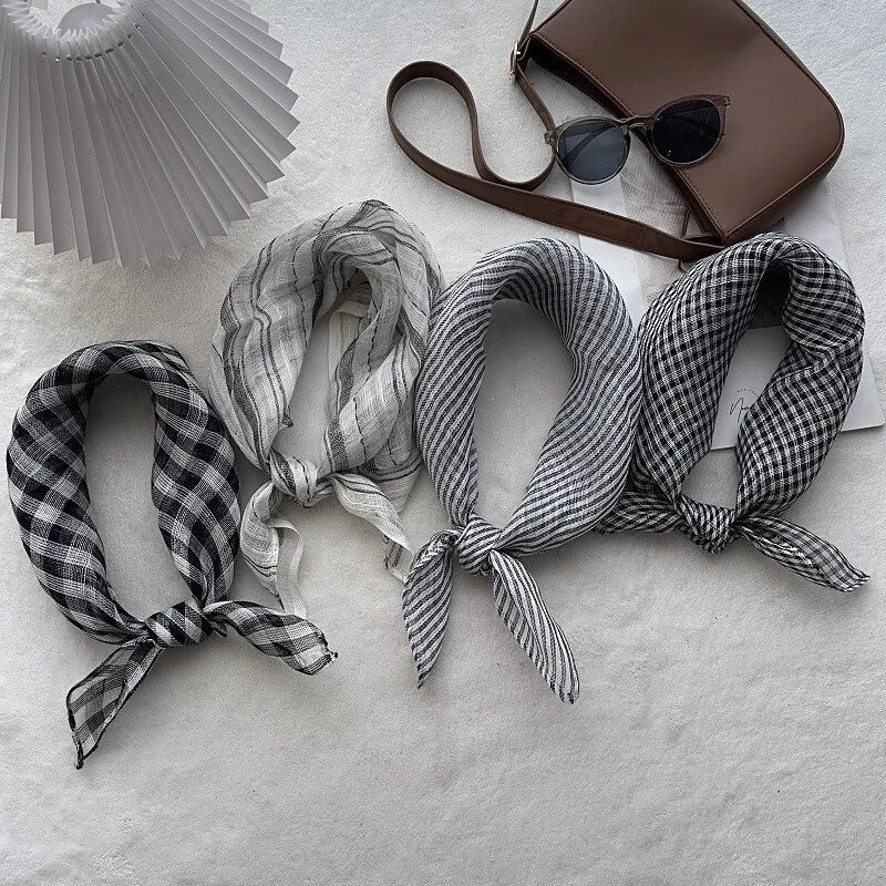 Womens  Linen Striped White Necktie Bandana Thin Neckerchief Scarf Accessory 07FC0E-D4 - KOEEK