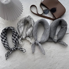 Womens  Linen Striped White Necktie Bandana Thin Neckerchief Scarf Accessory 07FC0E-D4 - KOEEK