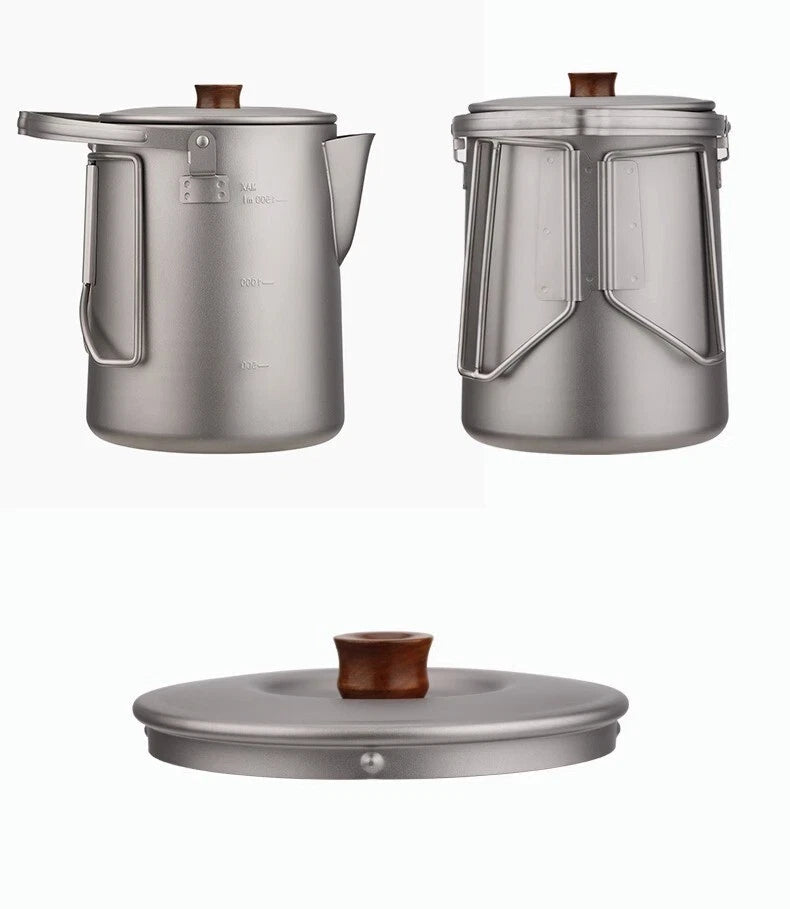 Outdoor Titanium Boiling Kettle 1.5L Large Capacity Coffee Pot Camping Portable 07FC0E-D4 - KOEEK