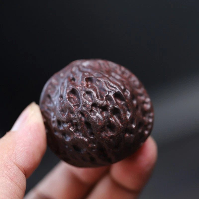 1Pair 4.4cm Yixing Purple Clay Handcarved Walnut Tea Pet Handball Luck Ornament 07FC0E-D4 - KOEEK