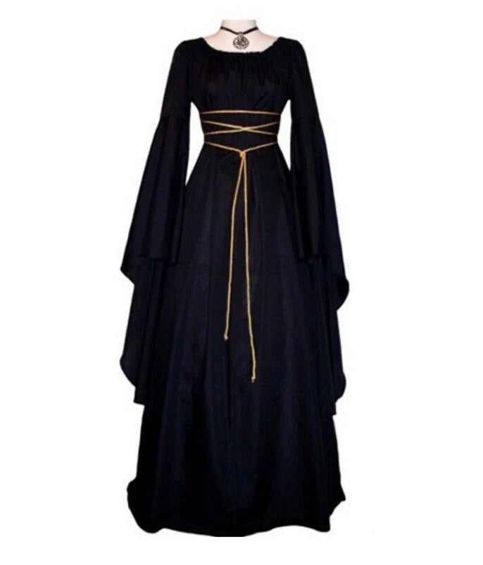 Women Girls Vintage Medieval Long Dress Renaissance Gothic Gown Cosplay Costume 07FC0E-D4 - KOEEK