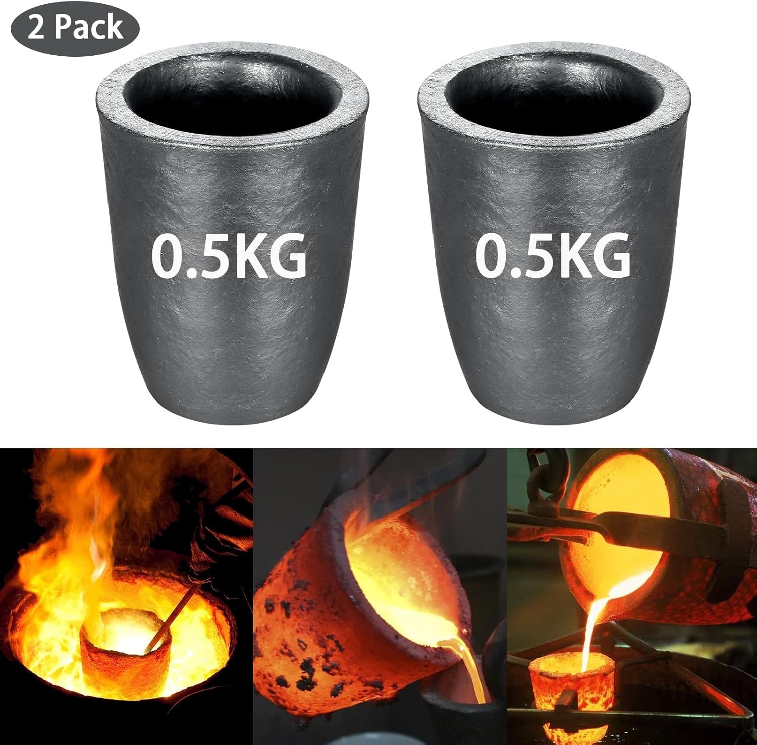 new 5 Pieces Crucible Metal Melting Kit, Including 2 Clay Graphite black 07FC0E-D4 - KOEEK