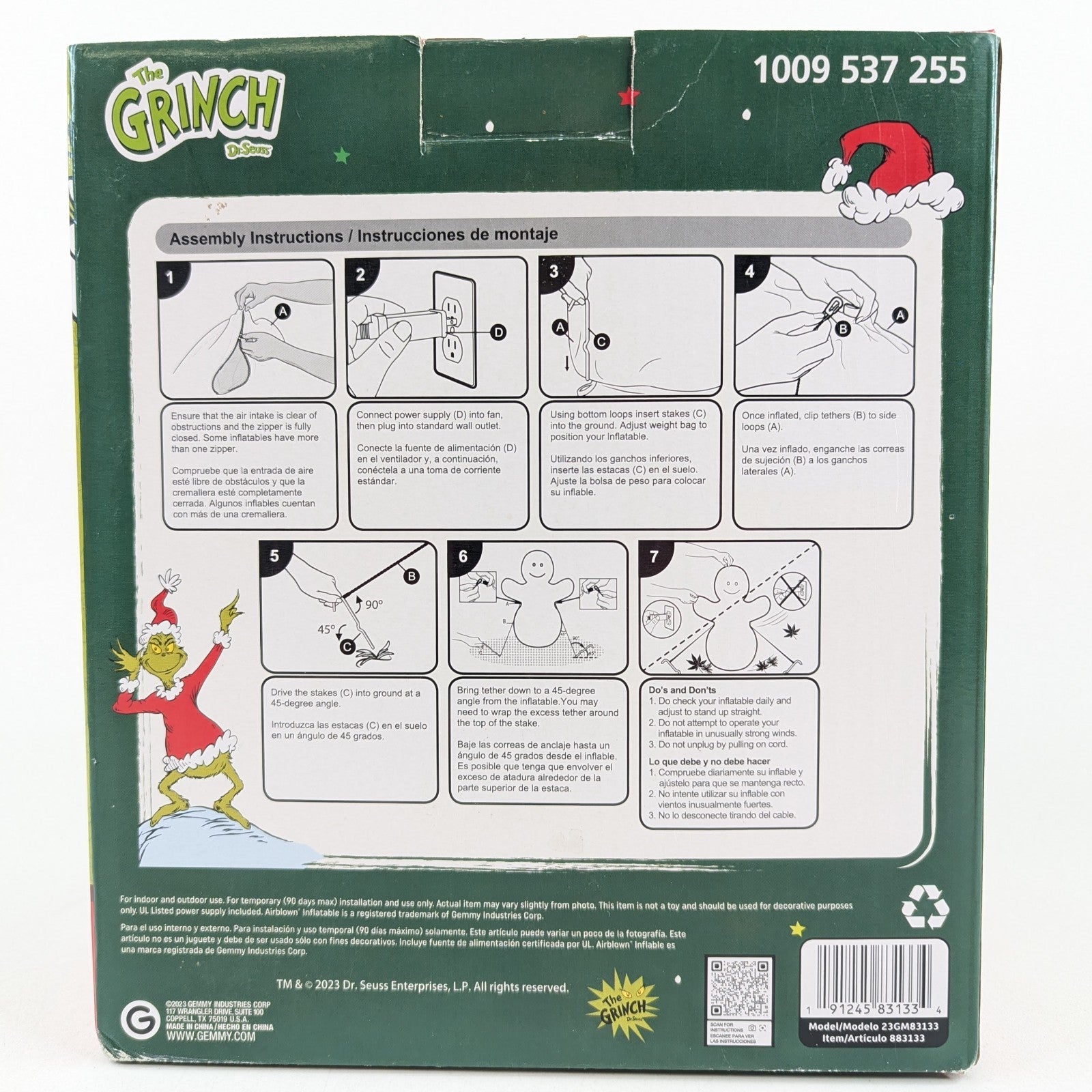 Gemmy - The Grinch 4 Ft Airblown Inflatable Yard Decoration -Lights Up Dr. Seuss GEMMY - KOEEK