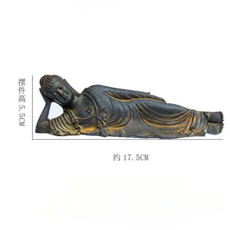 17.5cm Resin Reclining Buddha Sakyamuni Buddhism Natural Rust Desktop Ornament 07FC0E-D4 - KOEEK