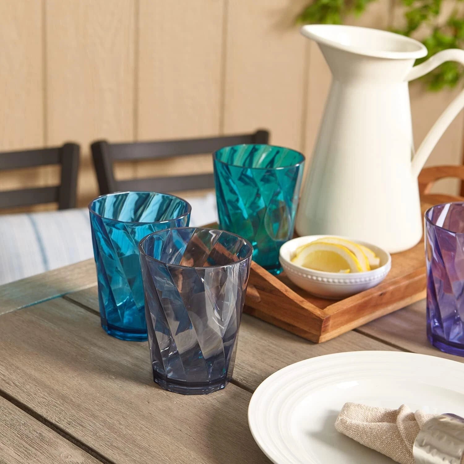 Plastic Reusable Drinking Glasses (Set of 8) 14oz Rocks Cups in Coastal Colors 07FC0E-D4 - KOEEK