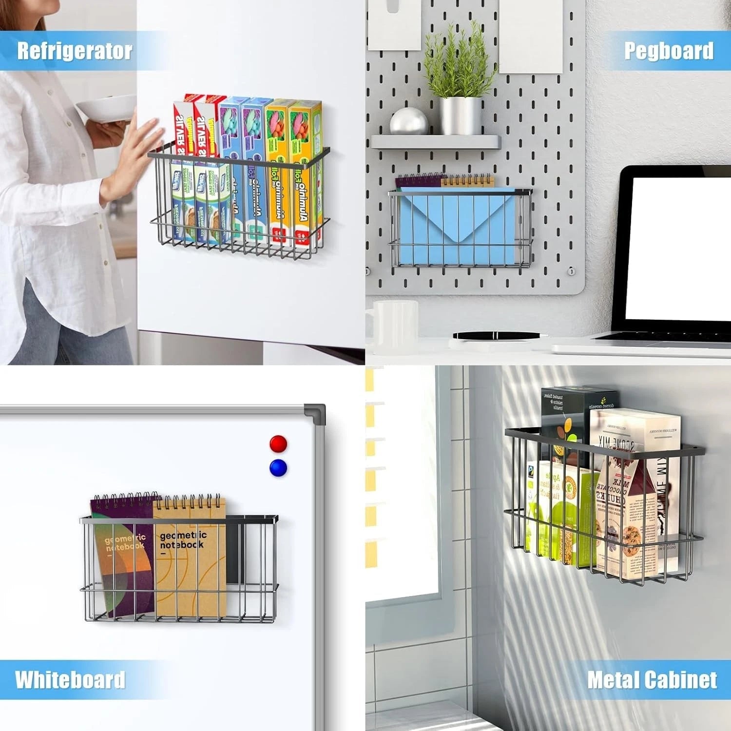Magnetic metal basket storage rack, dryer ball holder, 2-piece set 07FC0E-D4 - KOEEK