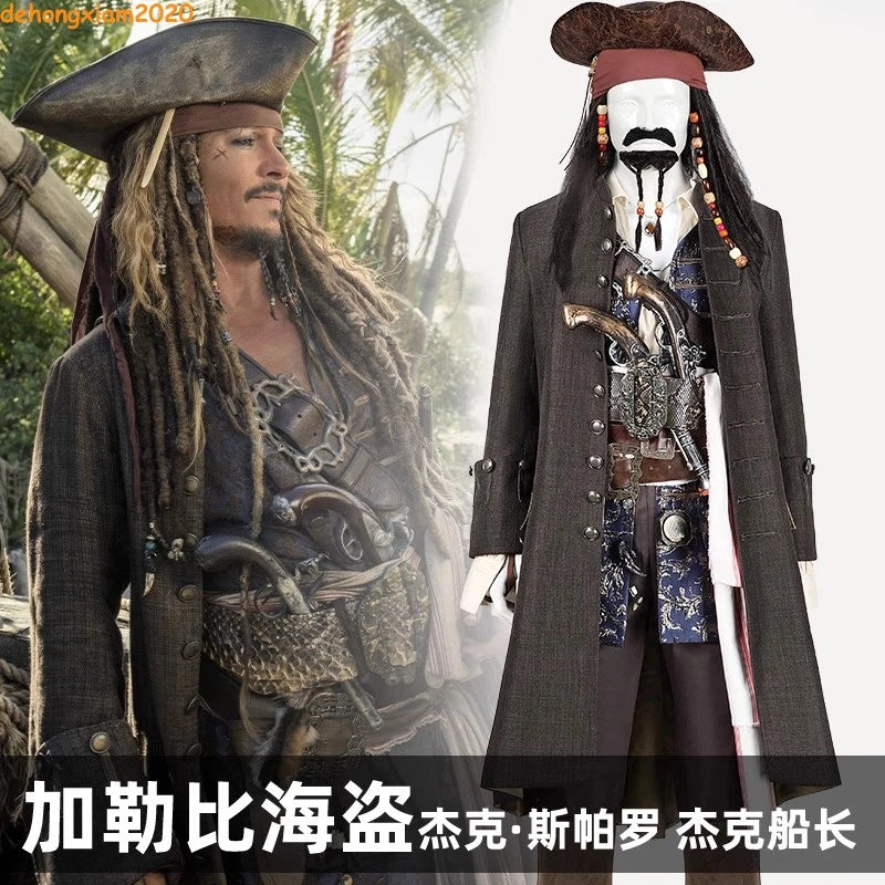 Jack Sparrow Cosplay Costume Pirates of the Caribbean Adult Outfits Halloween 07FC0E-D4 - KOEEK