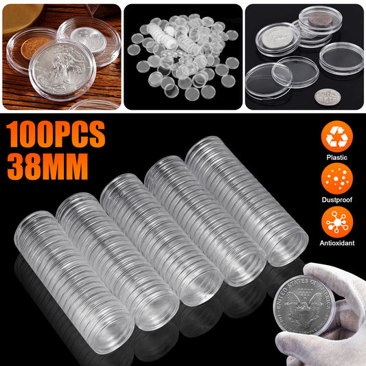 100 Pcs 38mm Coin Capsule Container Storage Holder Case for Morgan Peace Dollars