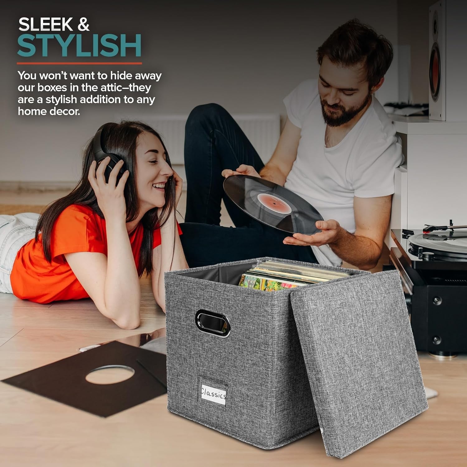 new Vinyl Record Storage Box for up to 50+ 12-Inch Albums, Records 1 Pack, Gray 07FC0E-D4 - KOEEK