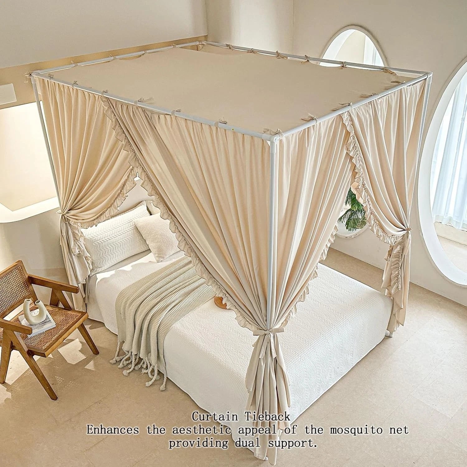 Princess Canopy Bed Curtains with Top Ties - Windproof & Lightproof for Girls' 07FC0E-D4 - KOEEK