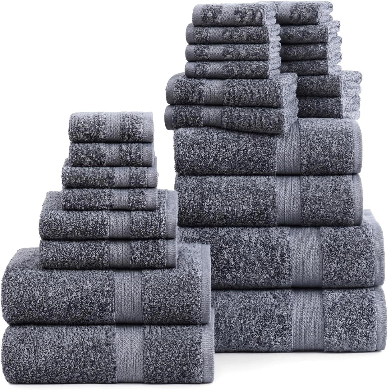 24 Piece Bath Towel Set -  Cotton Bath Towel, Absorbent Towel for Bathroom 07FC0E-D4 - KOEEK