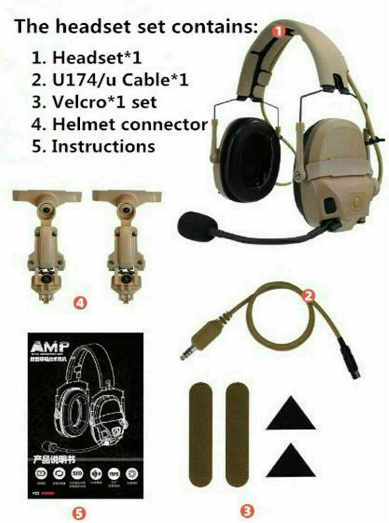 IN Stock FMA FCS AMP Tactical Communication Noise Headset Reduction V20/V60 PTT FMA - KOEEK