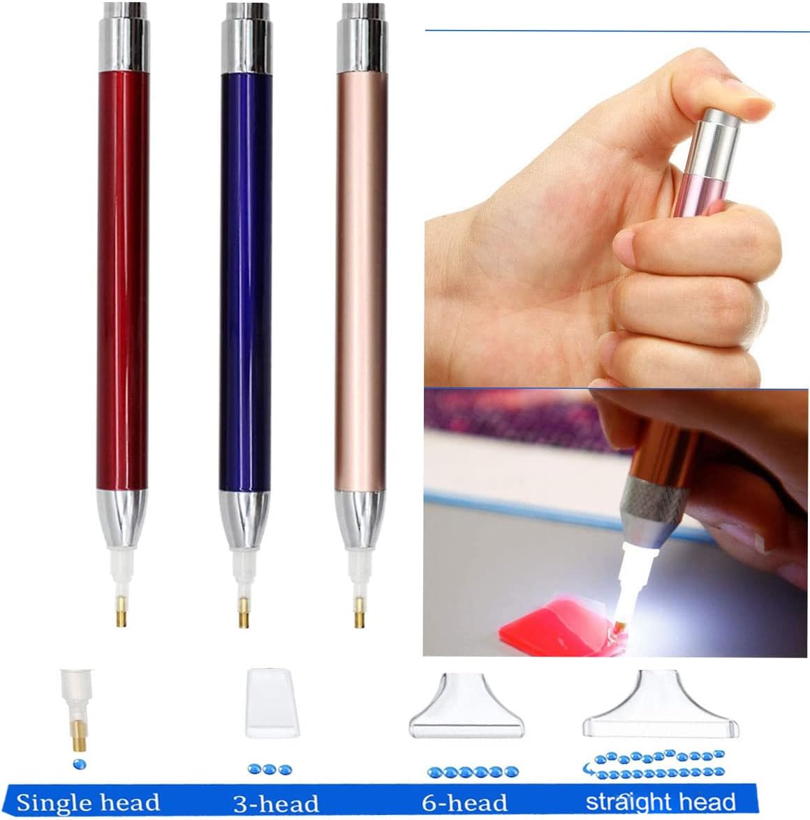 ny diamant kunst maleri Pen med lys - 3 STK Diamond Dots Painting Tools - Belysning