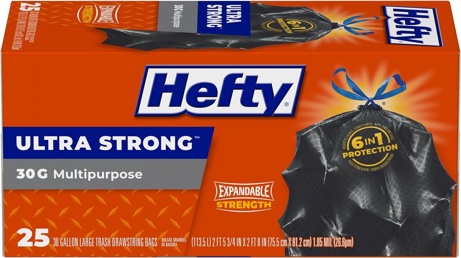 new Hefty Ultra Strong Multipurpose Large Trash Bags, 25 Count (Pack of 1), Black HEFTY - KOEEK