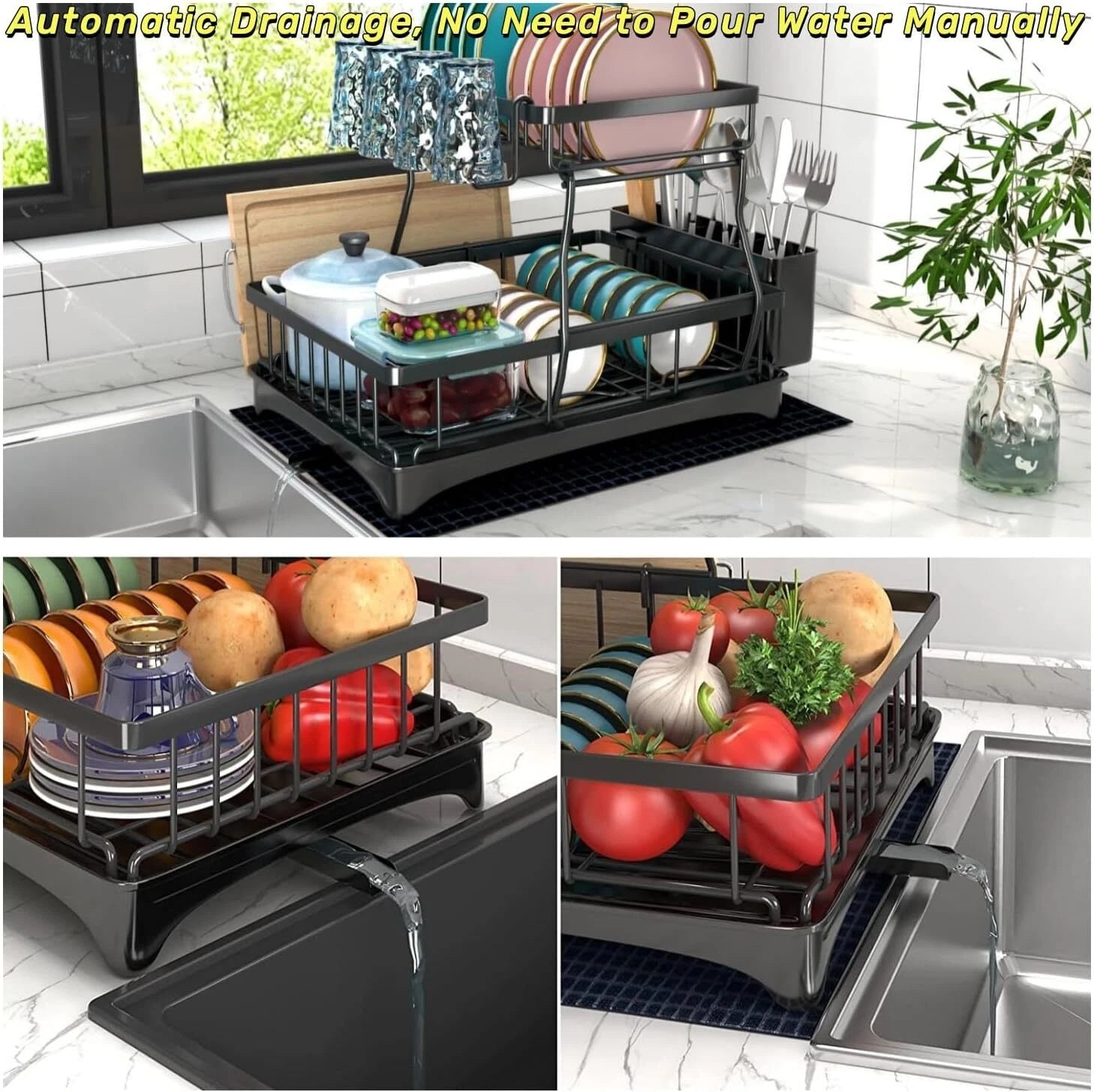 Dish Drying Rack, 2-Tier Dish Rack for Kitchen Countertop 07FC0E-D4 - KOEEK