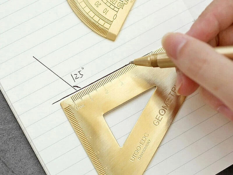 Brass Triangle Ruler Protractor Construction Site Drawing Student Stationery 07FC0E-D4 - KOEEK