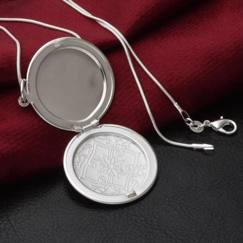 925 Sterling Silver Photo Locket Necklace Pendant Women Jewelry Couple Best Gift 07FC0E-D4 - KOEEK