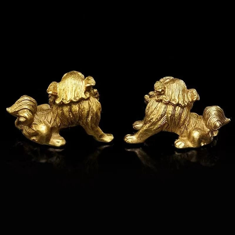 Solid Copper Lion Pair Feng Shui Wealth Guardian Statues Home Car Decor 07FC0E-D4 - KOEEK