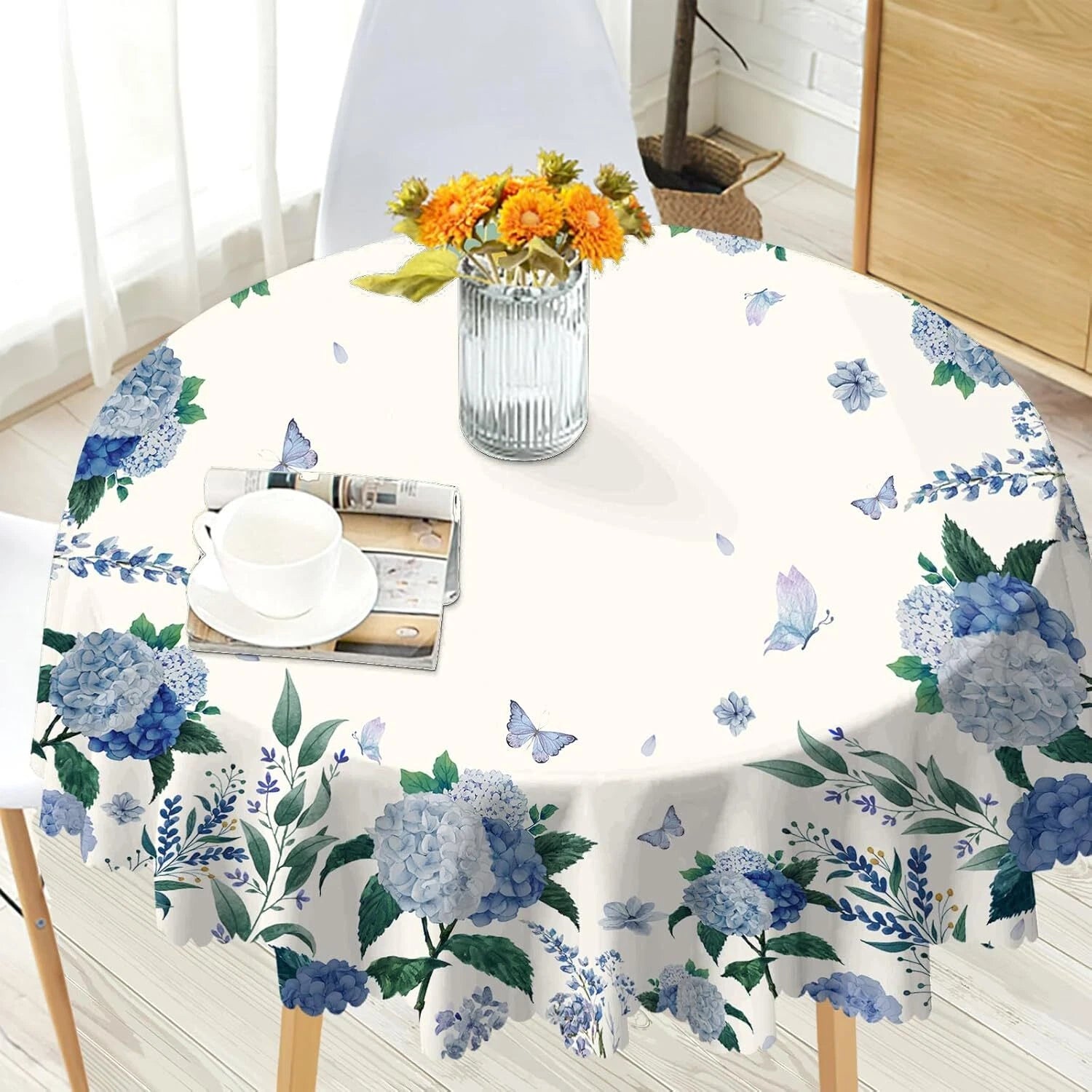 Round Table Cloths 60 in, Floral Tablecloth Waterproof, Wrinkle Free Polyester 07FC0E-D4 - KOEEK
