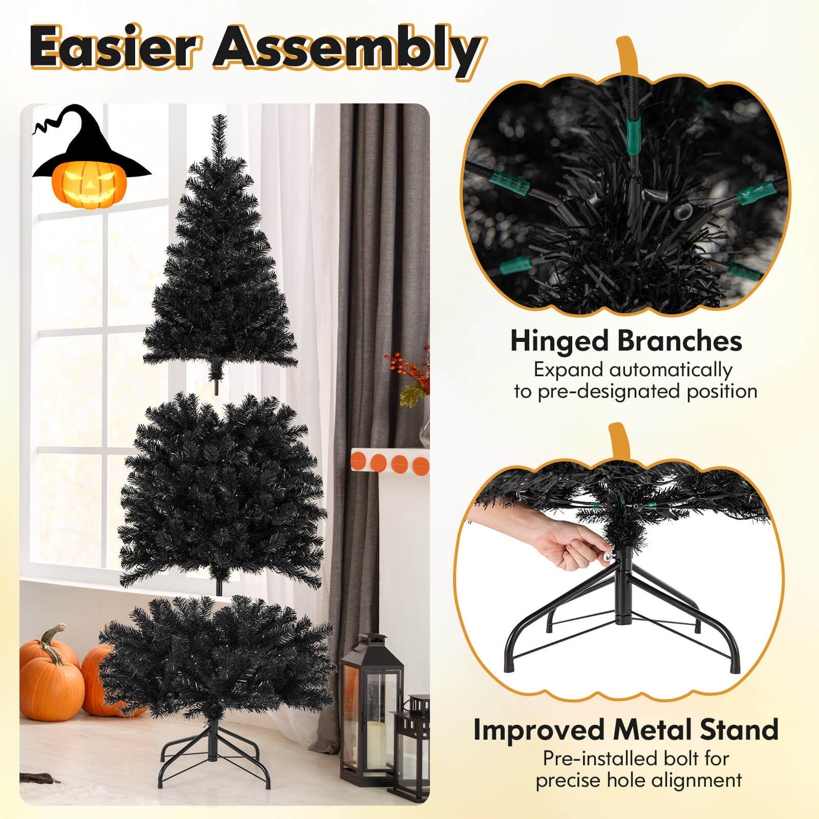 Costway 6' Pre-lit PVC Christmas Halloween Pencil Tree Black w/ 280 LED Lights COSTWAY - KOEEK