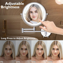 new 1X/15X Wall Mounted Makeup Mirror with Hook, USB Rechargeable LED 3 Silver 07FC0E-D4 - KOEEK