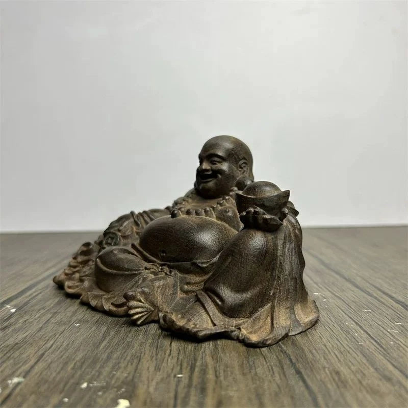 12cm Vietnamese Agarwood Carved Maitreya Buddha Figurine Home Decor Gift 07FC0E-D4 - KOEEK