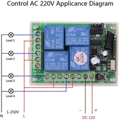 new DC 12V Remote Control Switch 4 Channel Universal 433Mhz Control... 07FC0E-D4 - KOEEK